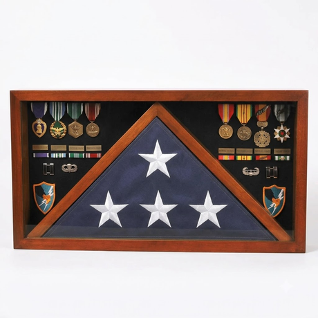 Rectangle Combo Flag Case for 5' x 9' Veterans Burial Flag and Medals Cherry, Rectangle Combo Flag Case for 5' x 9' Veterans Burial Flag, The Military Gift Store, American Flag Frames (43)