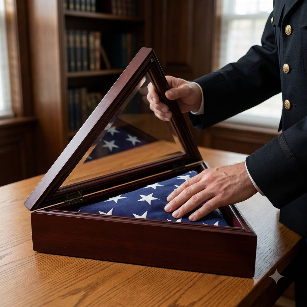 Officers Flag and Display Case, 3 by 5-Feet, Cherry, , The Military Gift Store, Burial Flag Box