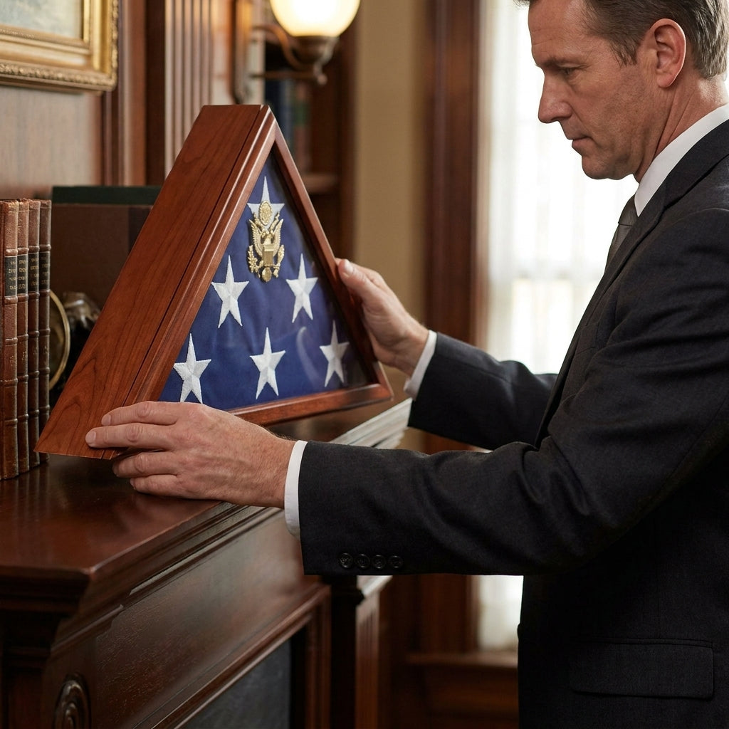 Flag Case with Built-in Urn Compartment, Flag Case with Urn, Flag Urn Display Case, Flag and Urn Combination Case, Memorial Flag and Urn Display Case, Military Flag Urn Case, Veteran Flag Urn Display, Burial Flag Urn Case, Flag Display Case with Urn, Flag and Ashes Display Case, Flag display case with cremation urn, Memorial flag and ashes display case, Military flag keepsake urn case, Veteran remembrance flag and urn, Casket flag and urn display case, American flag memorial urn cabinet