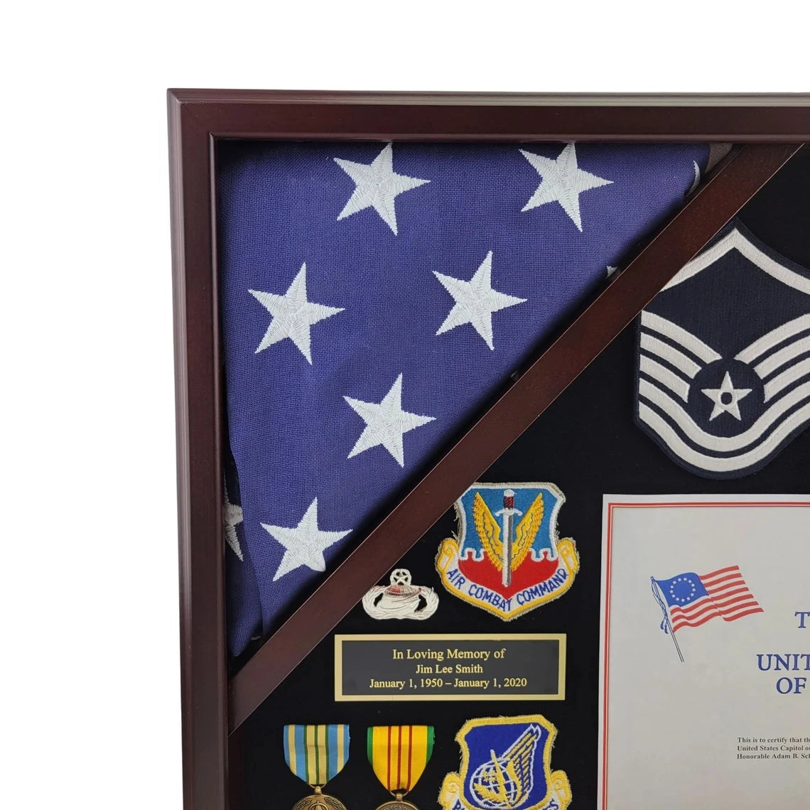 Shadow box for 3x5 flag, Wood  finish, Capitol Shadow box, , The Military Gift Store, Display Case For Flag