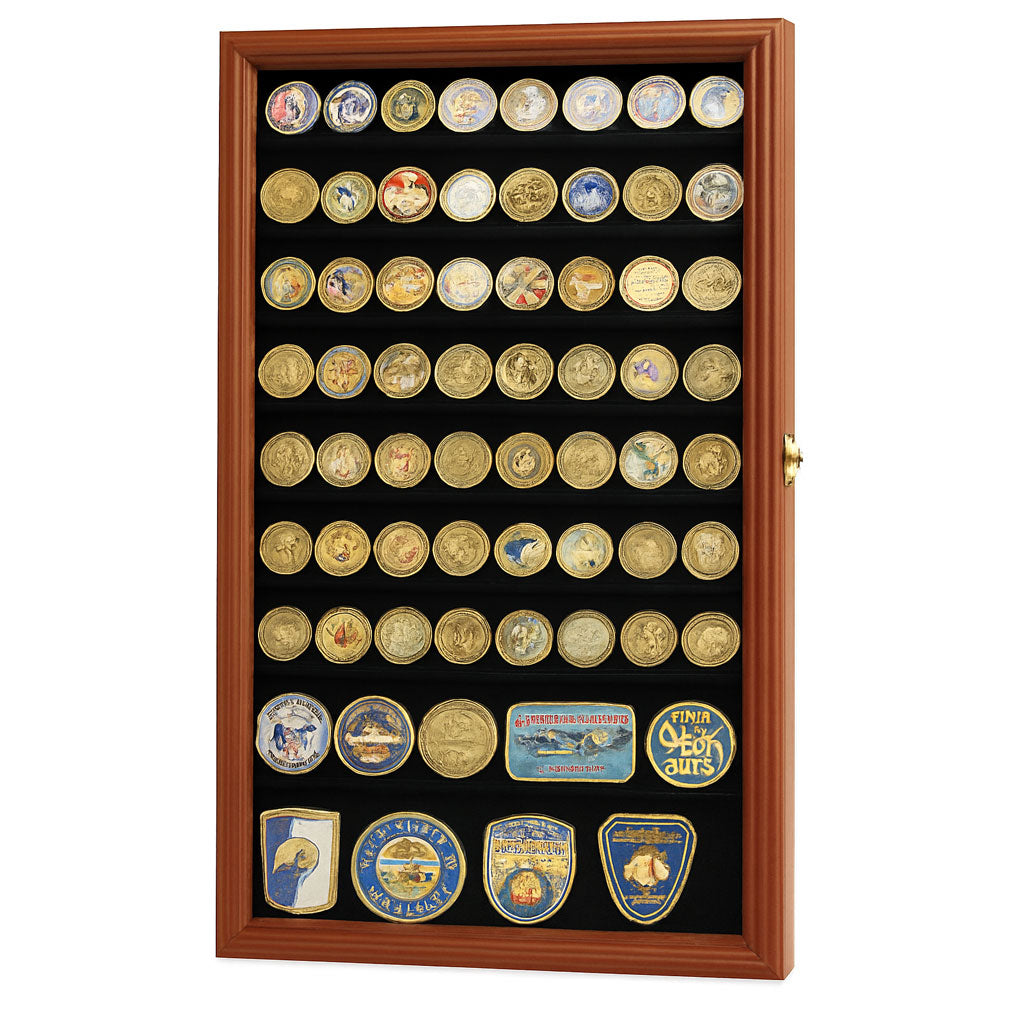 Large Military Challenge Coin Display Case Cabinet Holders Rack 98% UV - Lockable