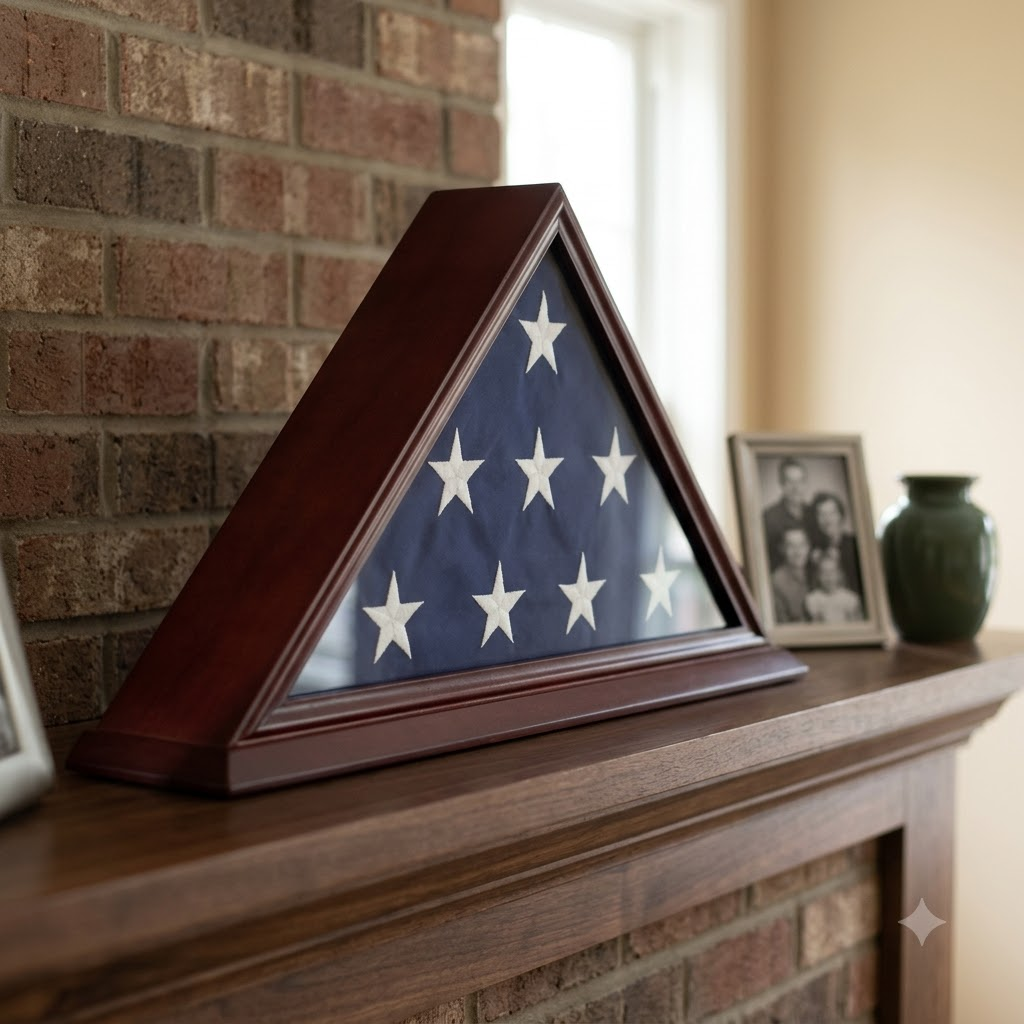 Solid Wood Elegant 5 x 9.5' Flag Display Case for Burial/Funeral/Veteran Flag - Cherry, Solid Wood Elegant 5 x 9.5' Flag Display Case for Burial/Funeral, The Military Gift Store, Flag Case