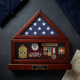 Flag and pedestal display case 3x5, 3'x5' flag display case with pedestal, American flag display case with stand, Wooden flag display case with pedestal, Military flag case with pedestal base, glass front flag display case with pedestal, oak cherry wood flag display case with stand, engraved flag display case with pedestal, flag case with pedestal and nameplate, flag shadow box with pedestal stand
