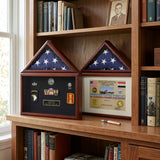 flag and certificate display case, flag plus certificate display case, flag document display case, flag and diploma display case, flag display case with certificate holder, glass front flag and certificate display case, handcrafted wood flag document display case, wall mounted flag and certificate frame, solid wood flag display case with document holder, triangular folded flag case with certificate section