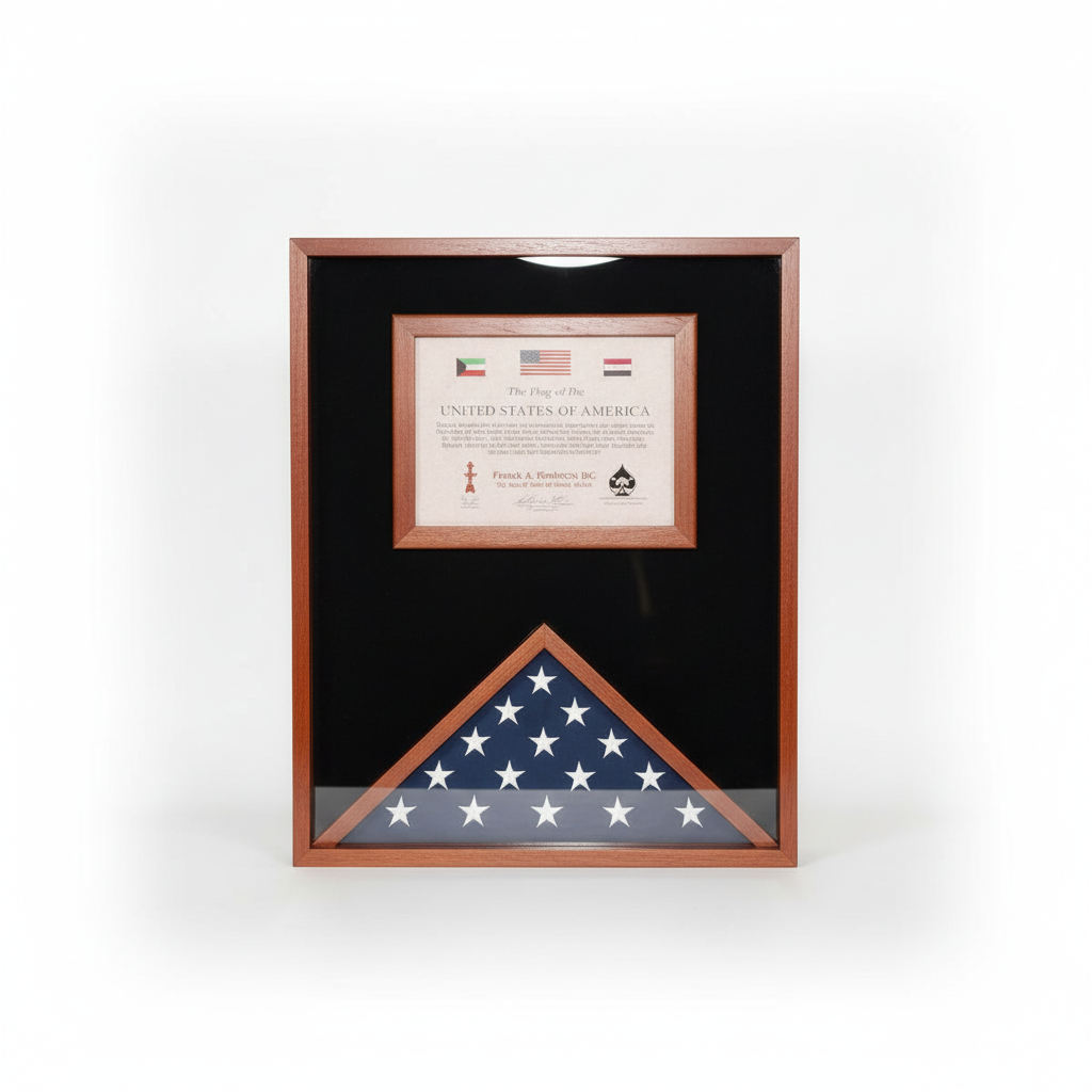flag and document display case 3x5, 3ft x 5ft flag display case with document, flag and certificate case 3x5 flag, flag display case with document holder, military flag and document display case, glass front 3x5 flag and document display case, solid wood flag case with document holder, triangular flag display case with document compartment, large flag display case for 3ft x 5ft flag with certificate, durable military flag and document shadow box