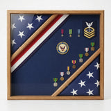 flag display box, wooden flag display case, red white and blue flag box, patriotic flag display case, wood flag box, glass front wooden flag display box, handcrafted patriotic wood flag case, wall mountable flag display box, durable solid wood red white blue flag case, triangular folded flag display box, memorial flag display box patriotic theme, veteran gift red white blue flag case, military retirement flag display box