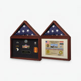 flag and certificate display case, flag plus certificate display case, flag document display case, flag and diploma display case, flag display case with certificate holder, glass front flag and certificate display case, handcrafted wood flag document display case, wall mounted flag and certificate frame, solid wood flag display case with document holder, triangular folded flag case with certificate section