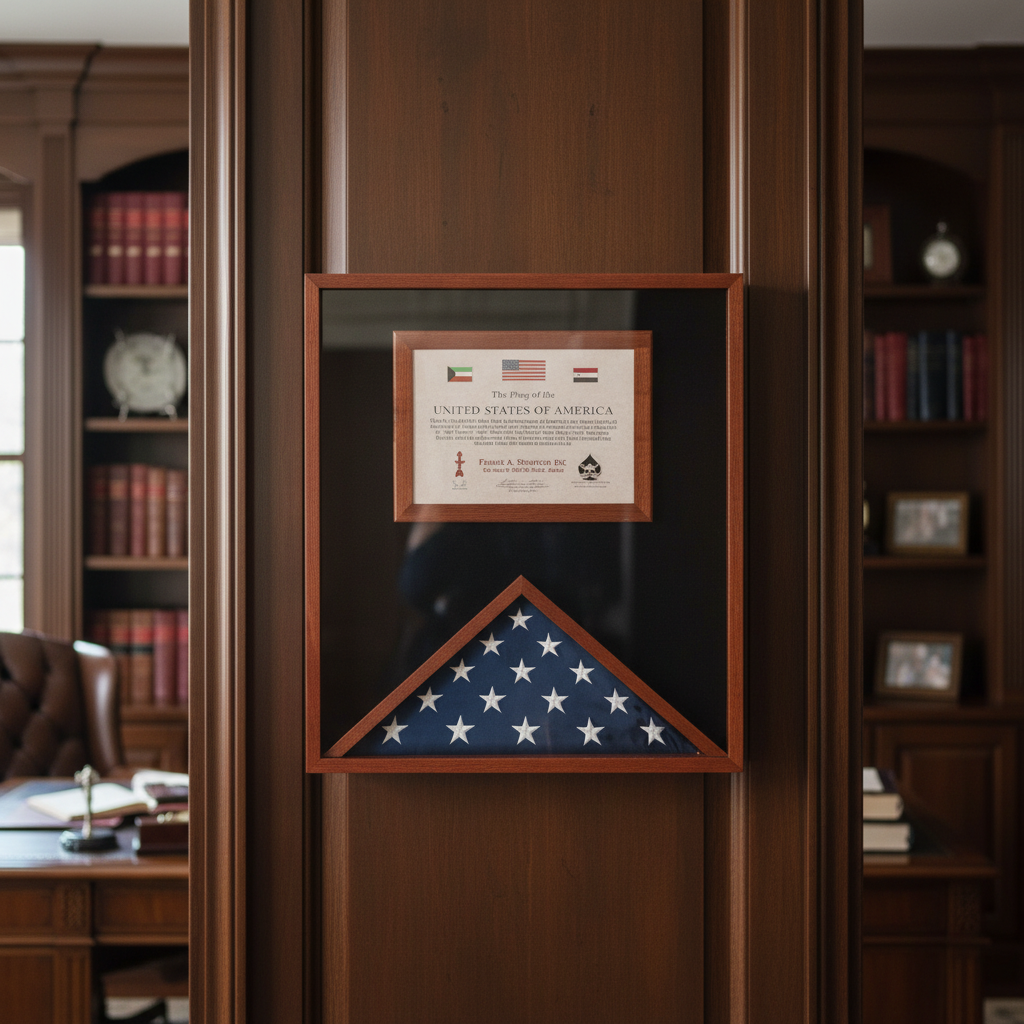 flag and document display case 3x5, 3ft x 5ft flag display case with document, flag and certificate case 3x5 flag, flag display case with document holder, military flag and document display case, glass front 3x5 flag and document display case, solid wood flag case with document holder, triangular flag display case with document compartment, large flag display case for 3ft x 5ft flag with certificate, durable military flag and document shadow box
