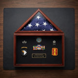 flag and certificate display case, flag plus certificate display case, flag document display case, flag and diploma display case, flag display case with certificate holder, glass front flag and certificate display case, handcrafted wood flag document display case, wall mounted flag and certificate frame, solid wood flag display case with document holder, triangular folded flag case with certificate section