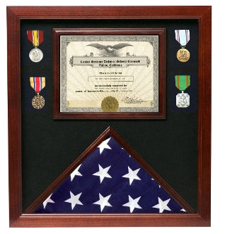 Flag and award display frame, Flag And Document display holder, Flag and medal display case, Military Certificate and flag display 