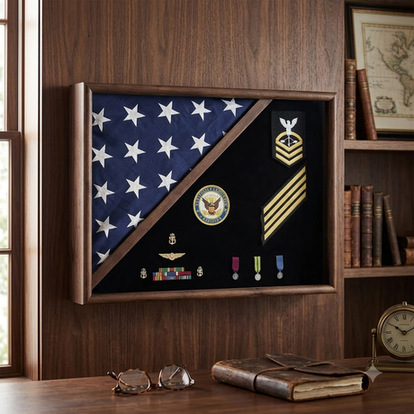 MEMORIAL FLAG CASE - FOLDED CORNER., , The Military Gift Store, Burial Flag Medal Display case