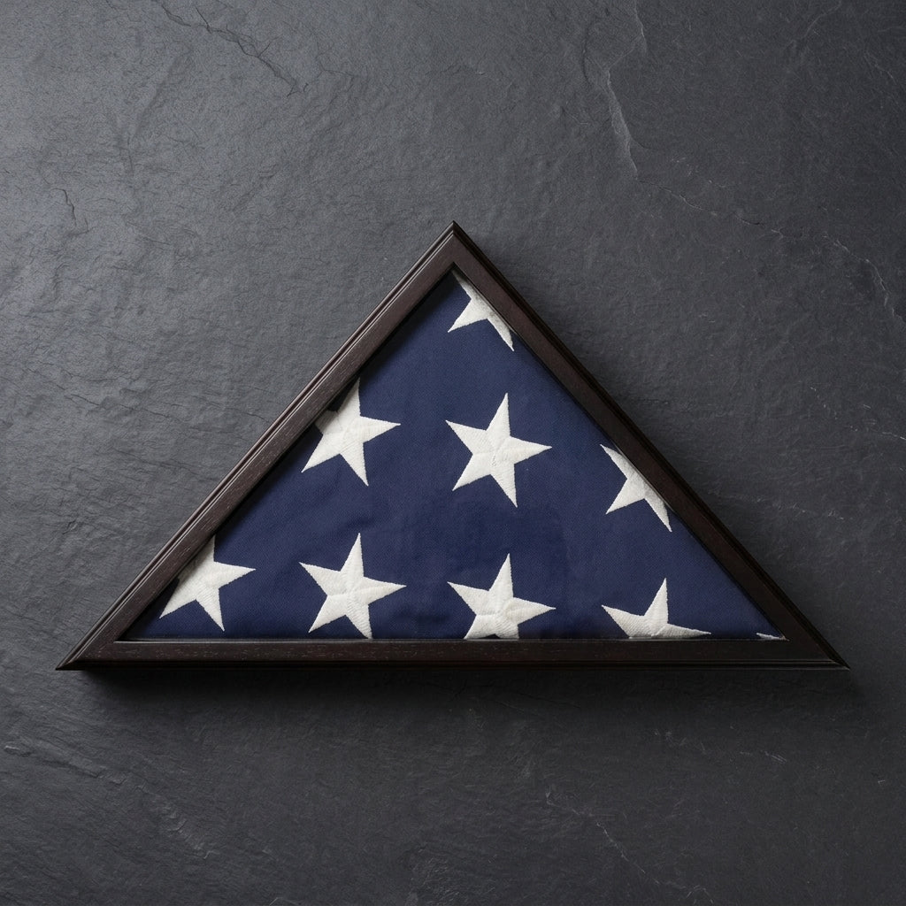 US made flag case 3x5, American made flag display case, flag case for 3x5 American flag, USA flag display case wood, 3x5 flag case made in USA, solid wood USA made flag case, glass front American made flag case, wall mount flag case 3x5 USA made, tabletop flag display case made in USA, handcrafted wooden flag case USA, triangular flag display case 3x5