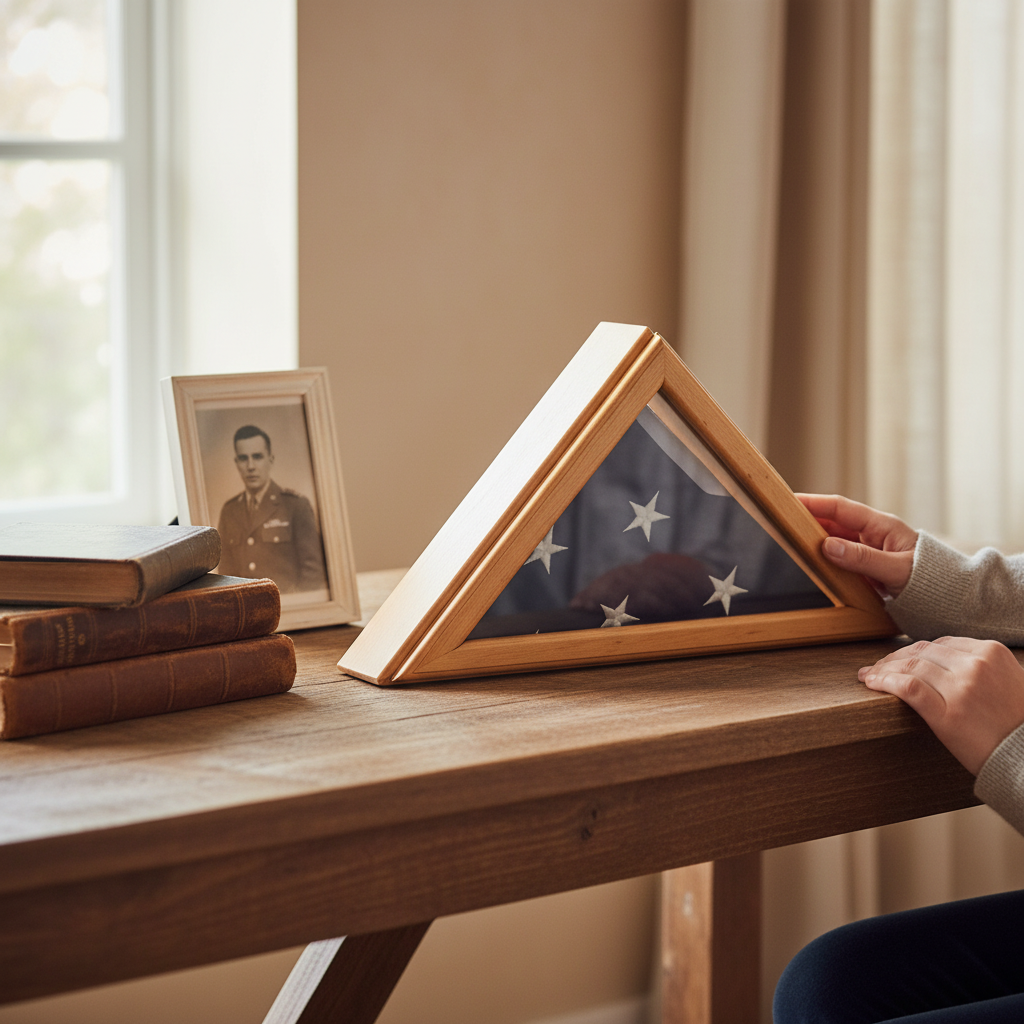 officers flag display case 3x5 oak wood, oak military flag display case 3ft x 5ft, flag shadow box for 3x5 folded flag, oak wood flag case for veterans, military flag case oak finish, solid oak wood flag shadow box 3x5, glass front display case for folded flag, triangular oak flag display case, wall mounted oak military flag case, classic oak finish flag shadow box