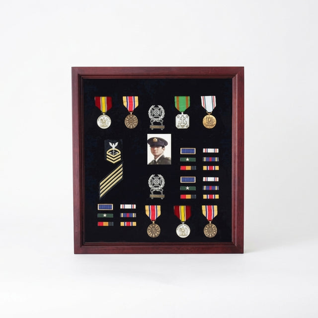 flag display case combination, flag medal photo display case, 3x5 flag display case, military flag shadow box, flag and medal display case, glass front flag medal photo shadow box, handcrafted wood combination flag display case, wall mountable flag and medal photo display case, large 3x5 flag display case with multi compartments, triangular folded flag case with medal and photo section, military retirement flag medal photo display case, veteran memorial shadow box with flag medals photo, funeral burial flag