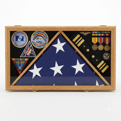 Large Flag & Medals Military Pins Patches Insignia Holds up to 5x9 Flag - Oak, Large Flag & Medals Military Pins Patches Insignia Holds, The Military Gift Store, Large Military Memorial Flag
