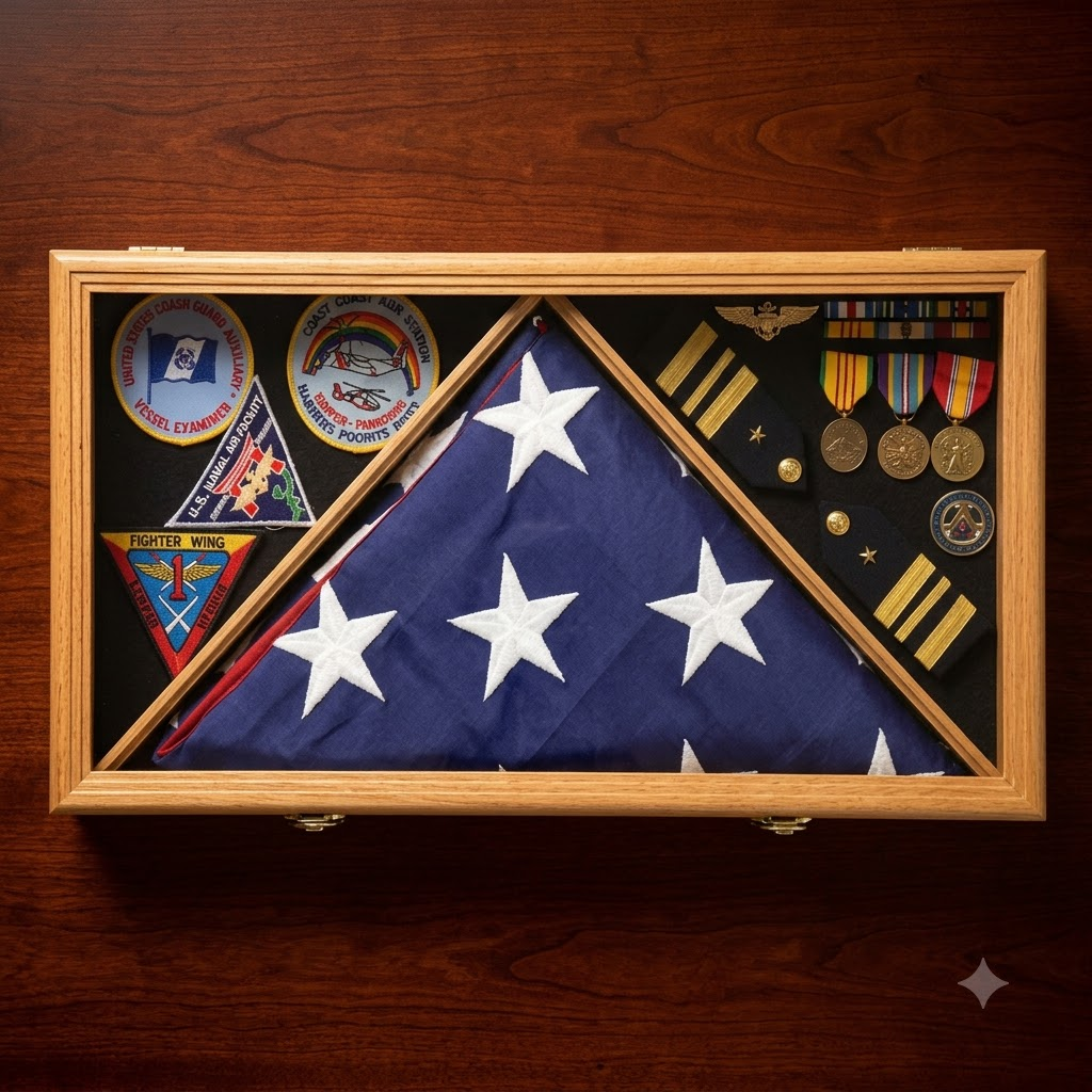 Large Flag & Medals Military Pins Patches Insignia Holds up to 5x9 Flag - Oak, Large Flag & Medals Military Pins Patches Insignia Holds, The Military Gift Store, Large Military Memorial Flag