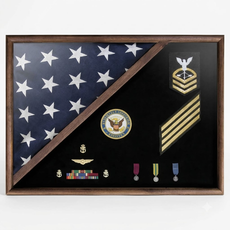 MEMORIAL FLAG CASE - FOLDED CORNER., , The Military Gift Store, Burial Flag Medal Display case