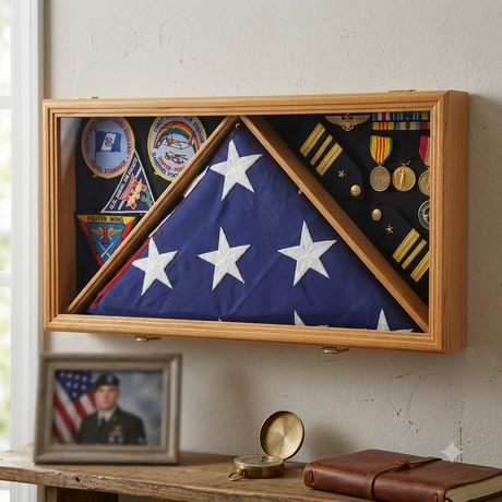 Large Flag & Medals Military Pins Patches Insignia Holds up to 5x9 Flag - Oak, Large Flag & Medals Military Pins Patches Insignia Holds, The Military Gift Store, Large Military Memorial Flag