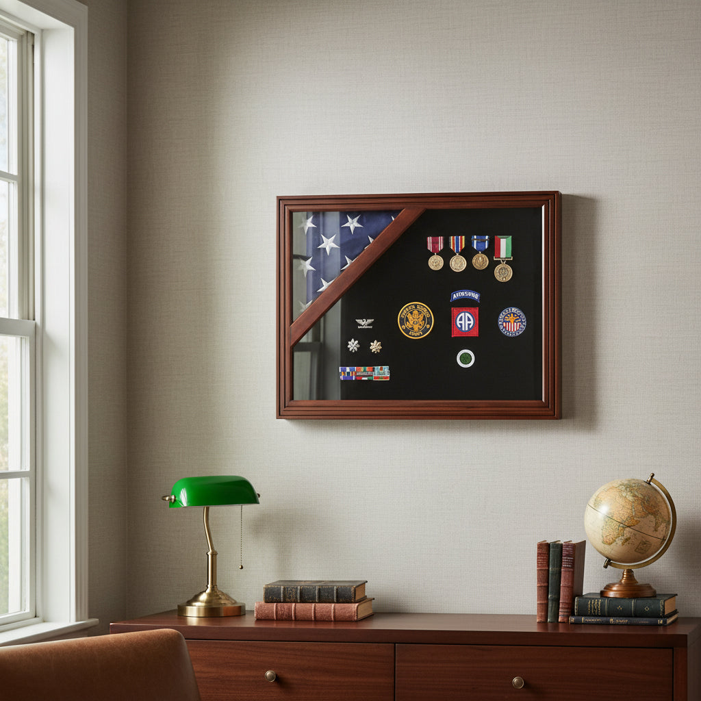 American flag display case, burial flag display case, flag display box for American flag, military flag display case, veteran flag case box, memorial flag display case, military funeral flag display case, veteran memorial flag case box, patriotic American flag display box, retirement gift flag display case, honors burial flag display case