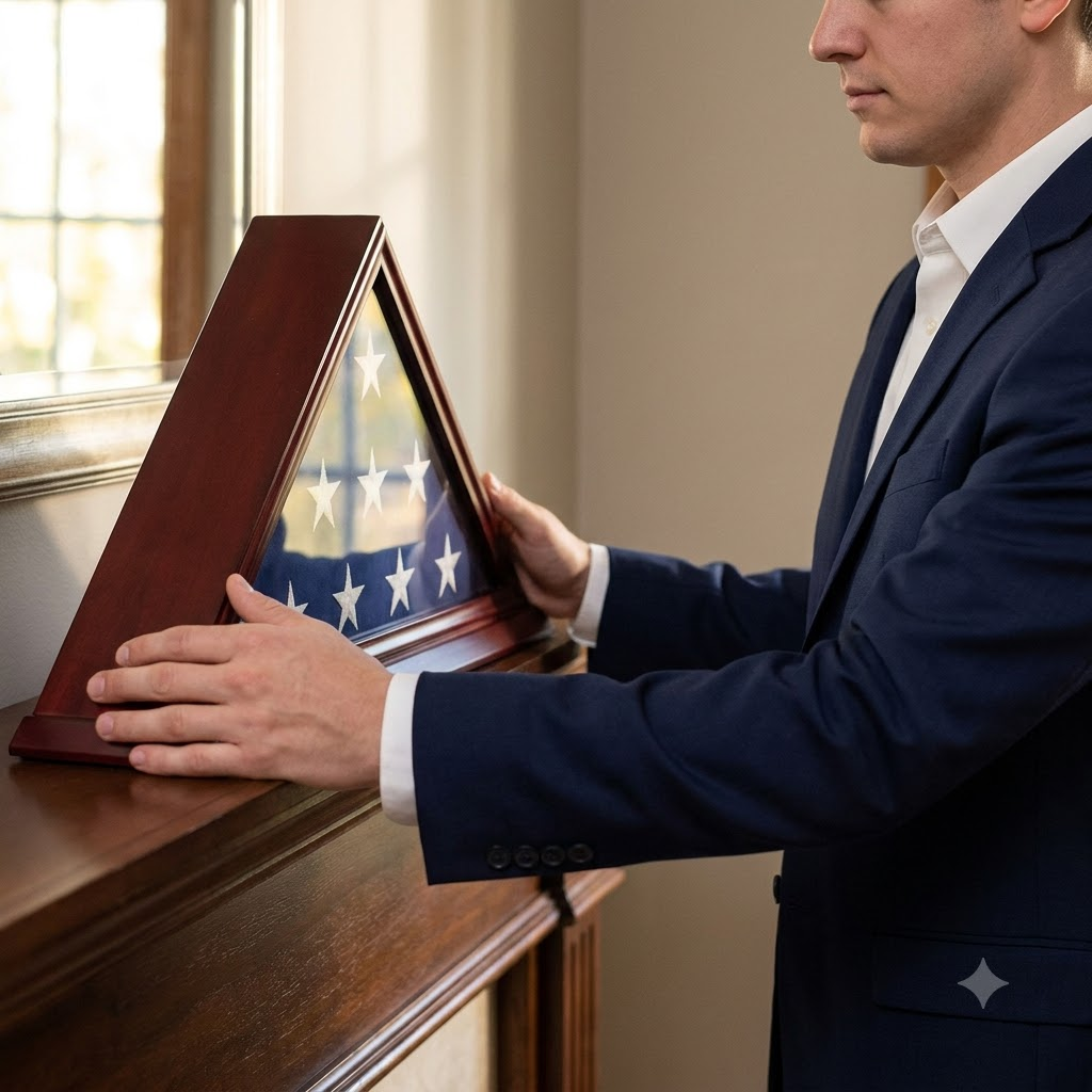Solid Wood Elegant 5 x 9.5' Flag Display Case for Burial/Funeral/Veteran Flag - Cherry, Solid Wood Elegant 5 x 9.5' Flag Display Case for Burial/Funeral, The Military Gift Store, Flag Case