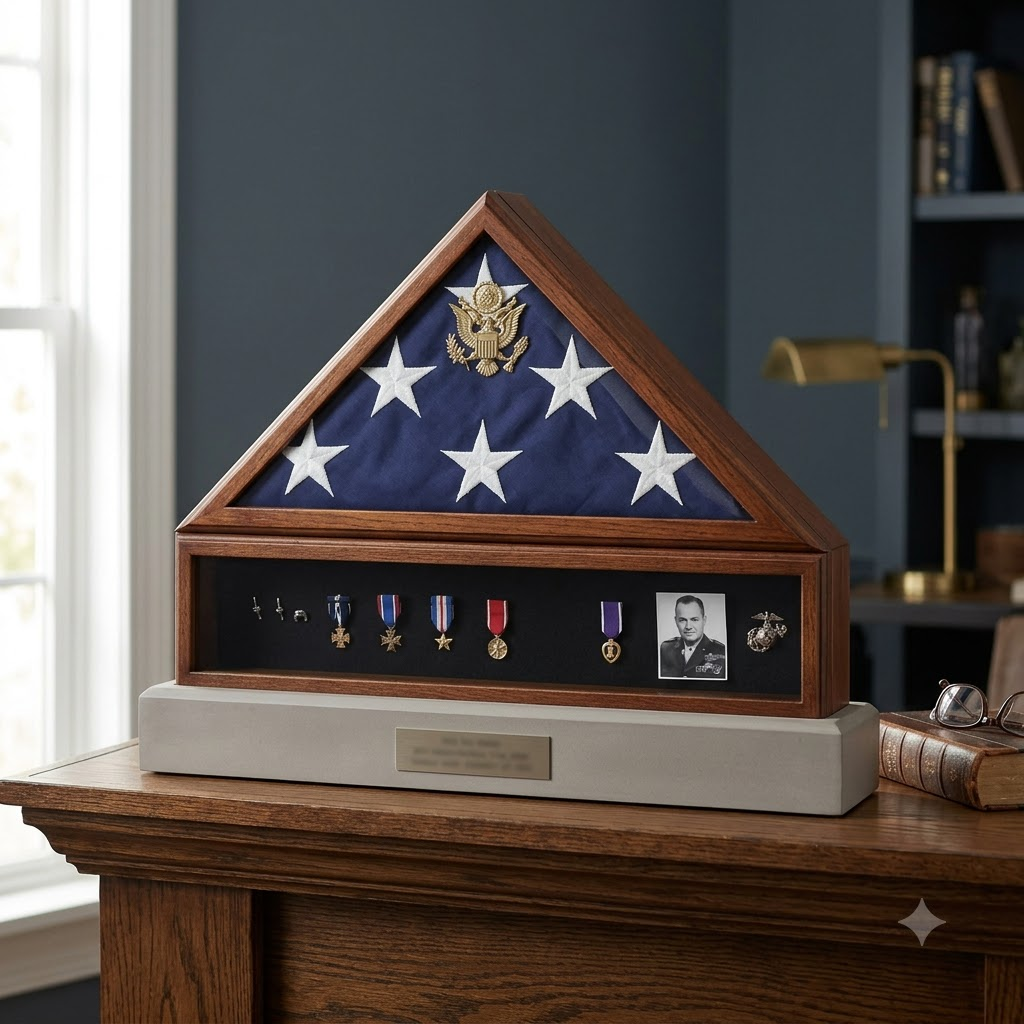 Medal Display Case , Pedestal , Medal Holder, Walnut Case, , The Military Gift Store, Medal Display Case