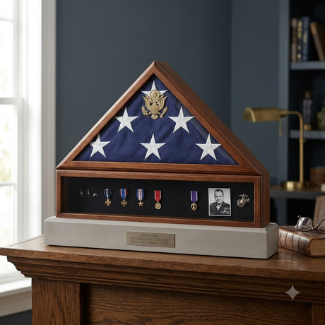 Medal Display Case , Pedestal , Medal Holder, Walnut Case, , The Military Gift Store, Medal Display Case