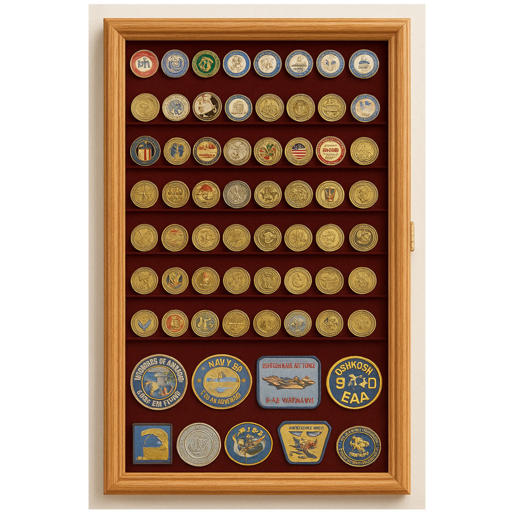 Large Military Challenge Coin Display Case Cabinet Holders Rack 98% UV - Lockable