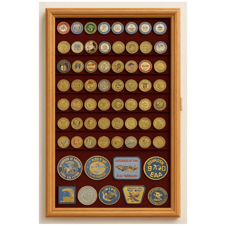 Large Military Challenge Coin Display Case Cabinet Holders Rack 98% UV - Lockable