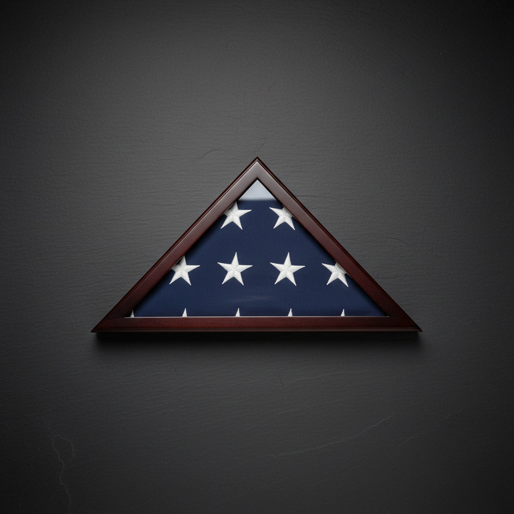 officers flag display case 3x5, officer flag case 3' x 5', military officer flag display case, 3x5 flag display case for officers, American flag case for officers, officer memorial flag display case, solid wood officer flag display case 3x5, officer flag case with glass front panel, cherry finish officer flag display case, officer flag case with wall mount hardware, officer flag display case with secure backing