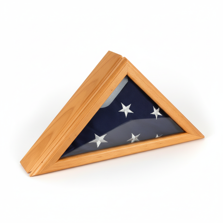 officers flag display case 3x5 oak wood, oak military flag display case 3ft x 5ft, flag shadow box for 3x5 folded flag, oak wood flag case for veterans, military flag case oak finish, solid oak wood flag shadow box 3x5, glass front display case for folded flag, triangular oak flag display case, wall mounted oak military flag case, classic oak finish flag shadow box
