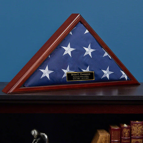 Personalized Memorial Military Flag Case - Solid Cherry Hardwood Made in USA, Personalized Memorial Military Flag Case - Solid Cherry, The Military Gift Store, Burial Flag display cases