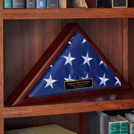 Personalized Memorial Military Flag Case - Solid Cherry Hardwood Made in USA, Personalized Memorial Military Flag Case - Solid Cherry, The Military Gift Store, Burial Flag display cases