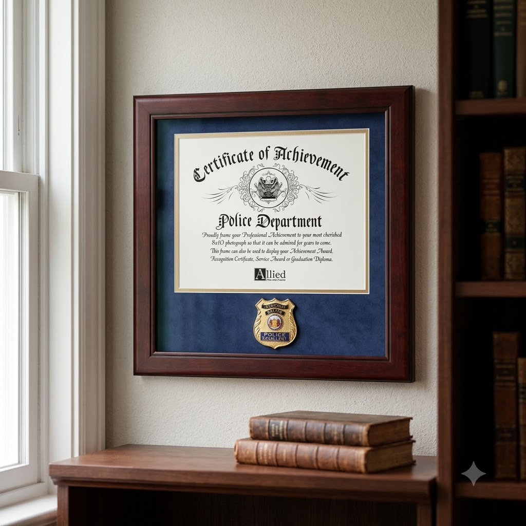 United States Police Officer Certificate of Achievement Frame with Medallion - 8 x 10 inch, United States Police Officer Certificate of Achievement Frame, The Military Gift Store, Awards Display Cases, Awards Display Frames (62)