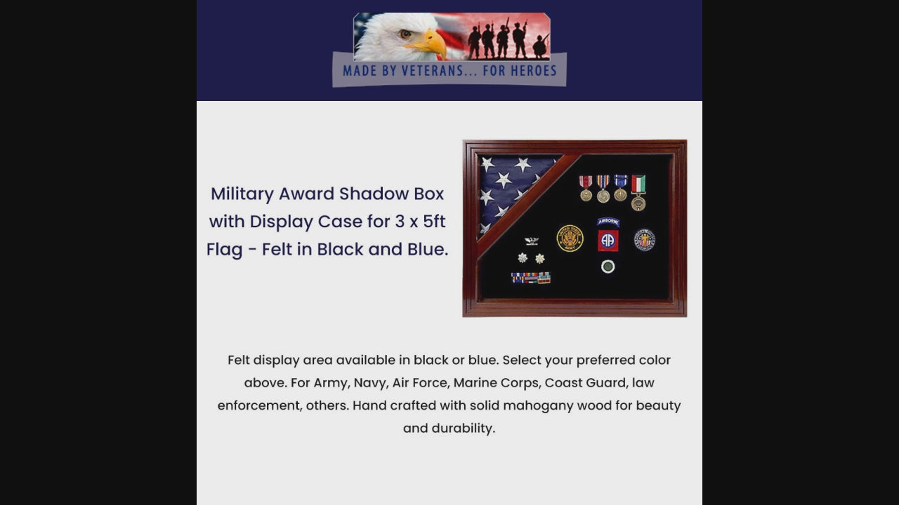 American Corner flag and medal display case - Fit for 3' x 5' Flag or 5' x 9.5' (Burial Flag).