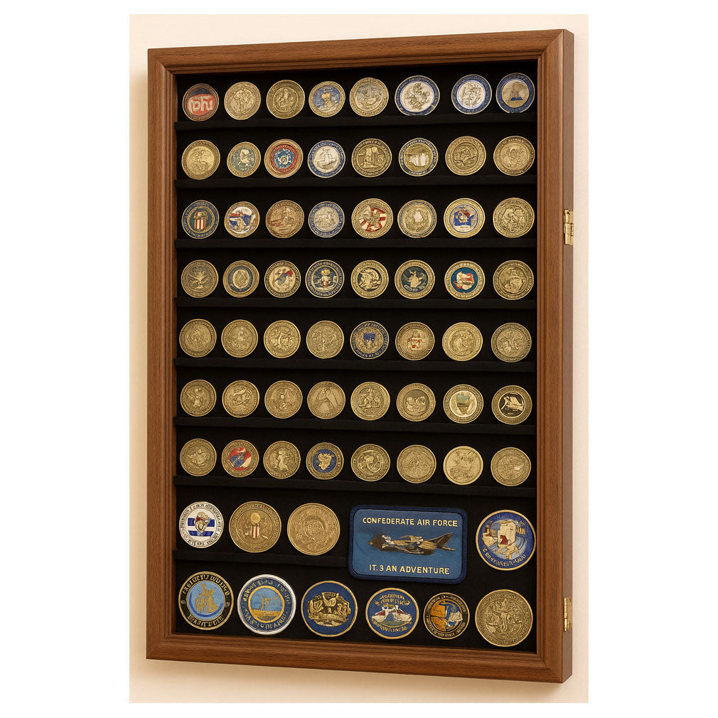 Large Military Challenge Coin Display Case Cabinet Holders Rack 98% UV - Lockable