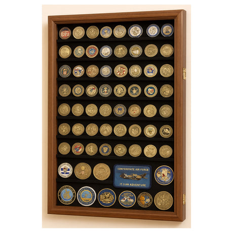 Large Military Challenge Coin Display Case Cabinet Holders Rack 98% UV - Lockable