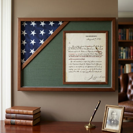 Shadow box for 3ft x 5ft flag with 8.5 x 11 Document holder, , The Military Gift Store, Flag and Document Case