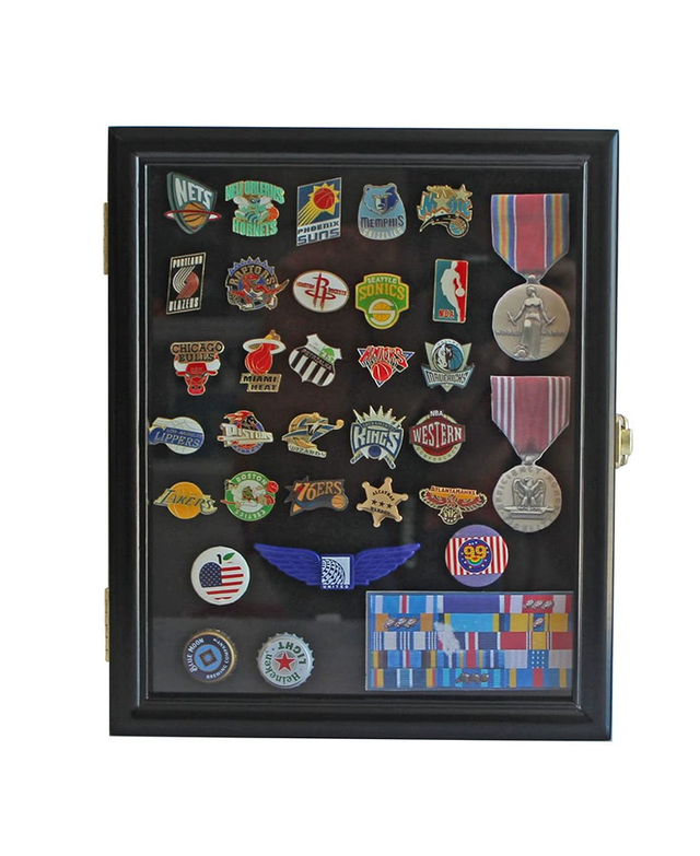 Display Case Cabinet Shadow Box for Military Medals, Pins, Patches, Insignia, Ribbons Black Finish.