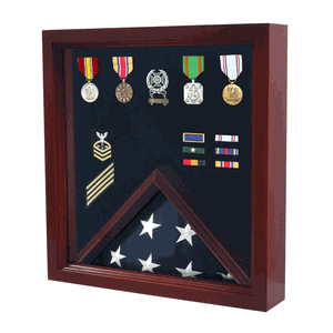 Flag Medal Display Case, Wood Military Flag Medal Shadow Boxes