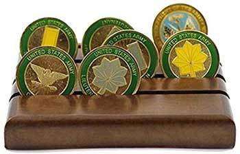 Military Challenge Coin Holder Stand (Walnut) (Wood, 4 Rows)