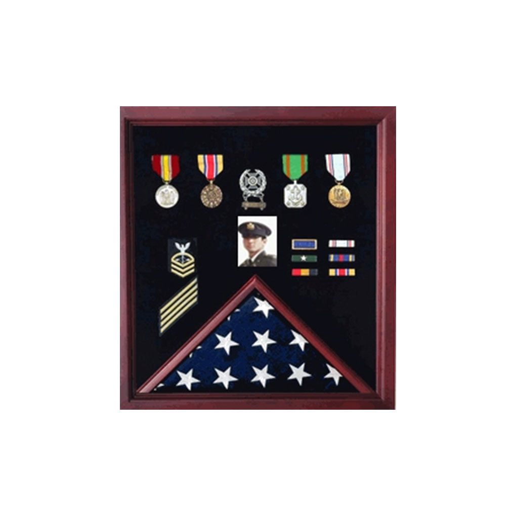 Flag Photo Display Case with Badge Display Case - Oak. - The Military Gift Store