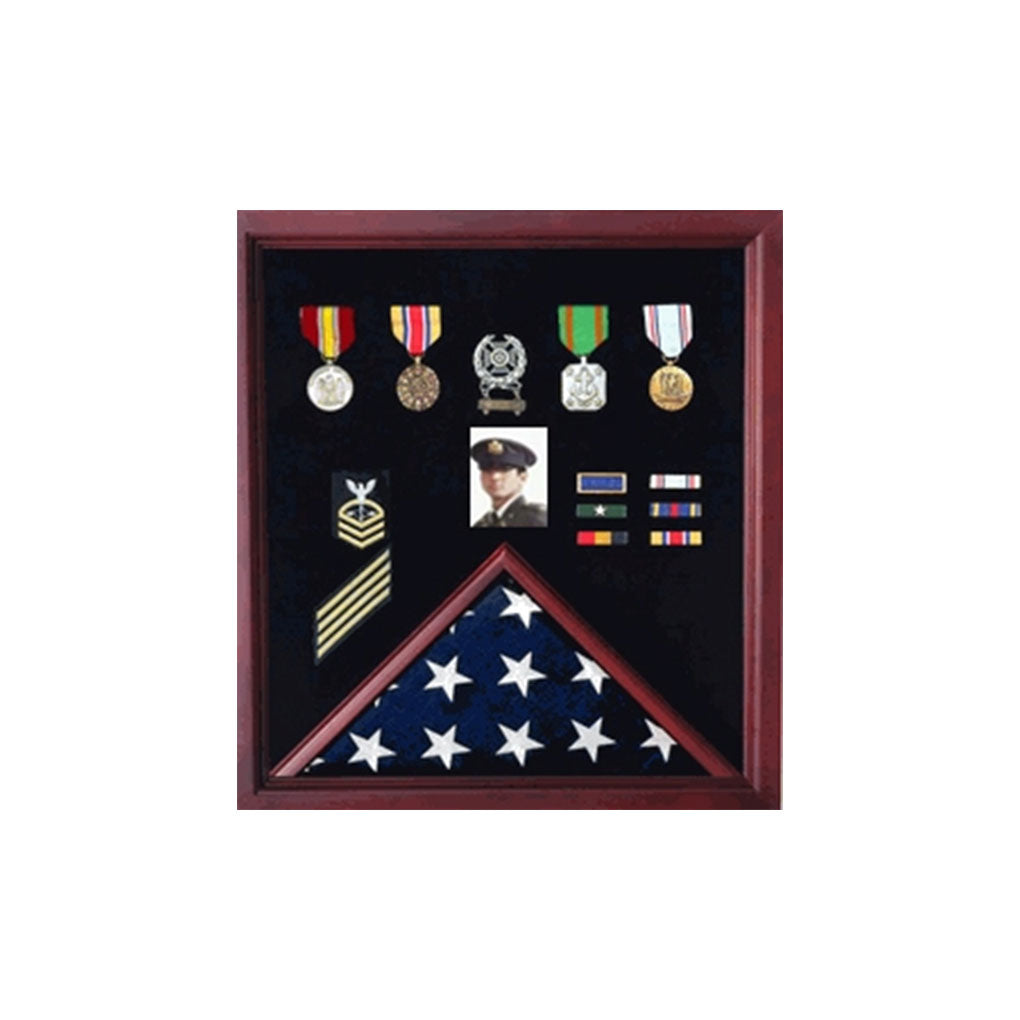 Flag Photo Display Case with Badge Display Case - Oak., , The Military Gift Store, Flag Photo and Badge Display Case