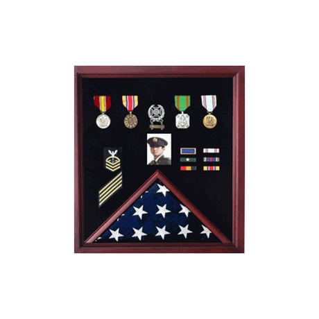 Flag Photo Display Case with Badge Display Case - Oak., , The Military Gift Store, Flag Photo and Badge Display Case
