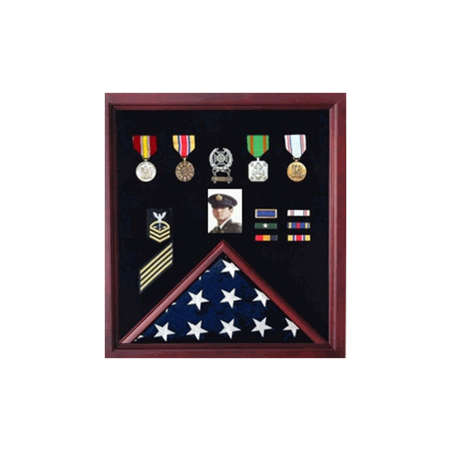 Flag Photo Display Case with Badge Display Case - Oak., , The Military Gift Store, Flag Photo and Badge Display Case