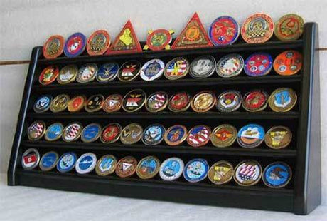 5 Rows Sport Military Challenge Coin Display Stand Holder Rack, Black, COIN5-BLA