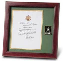 Go Army Medallion, Army Presidential Certificate Frame
