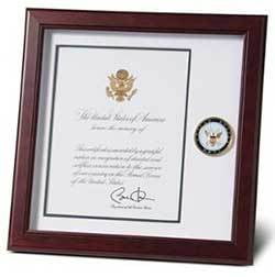 U.S. Navy Medallion Presidential Memorial Certificate Frame