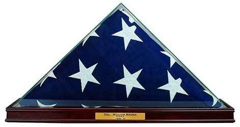 Perfect Cases All Glass Flag Display Case for 9.5' X 5' Flag with Engraving (Cherry)
