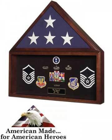 Flag and Memorabilia Display Case (Heirloom Walnut) (25.5"H x 24.25"W x 3.25"D), Flag and Memorabilia Display Case (Heirloom Walnut), The Military Gift Store, Army Flag Display Cases (64)