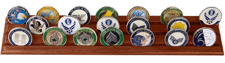 Flag Connections Military Challenge Coin Holder Stand (Walnut) (Wood, 3 Rows)